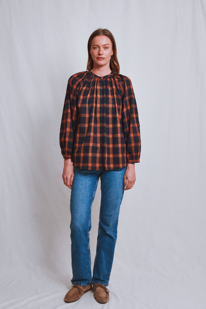 Item #760 - YVONNE Cotton Shirt - Amber Tartan