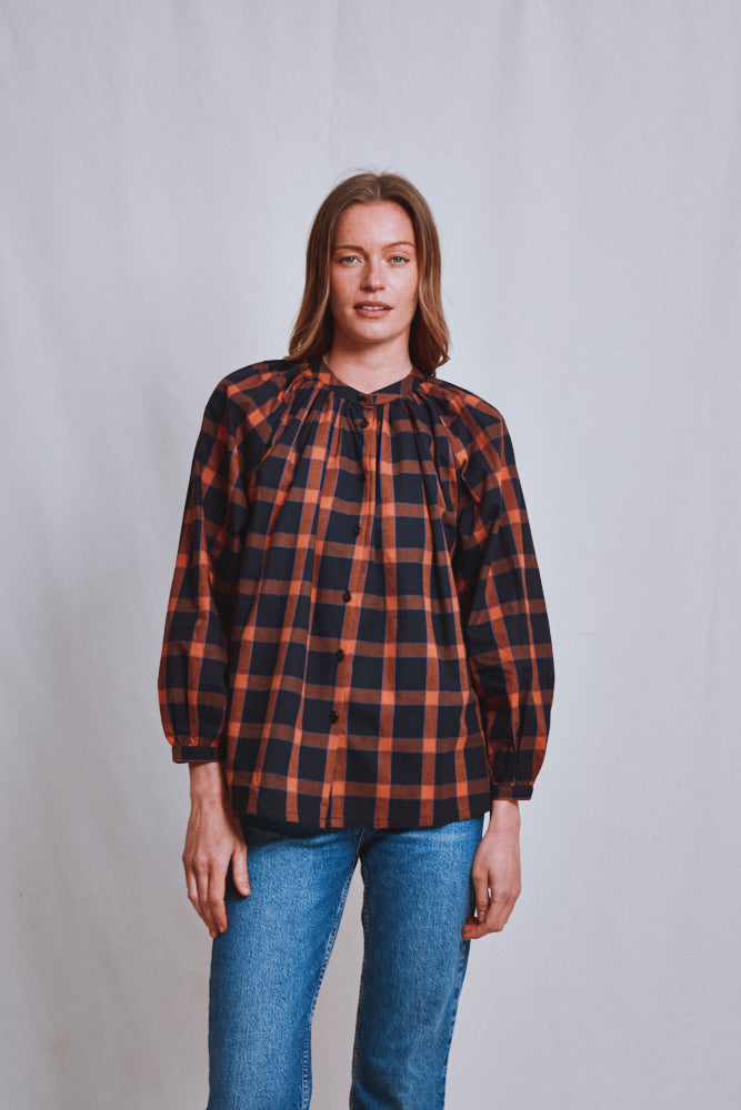 Item #761 - YVONNE Cotton Shirt - Amber Tartan