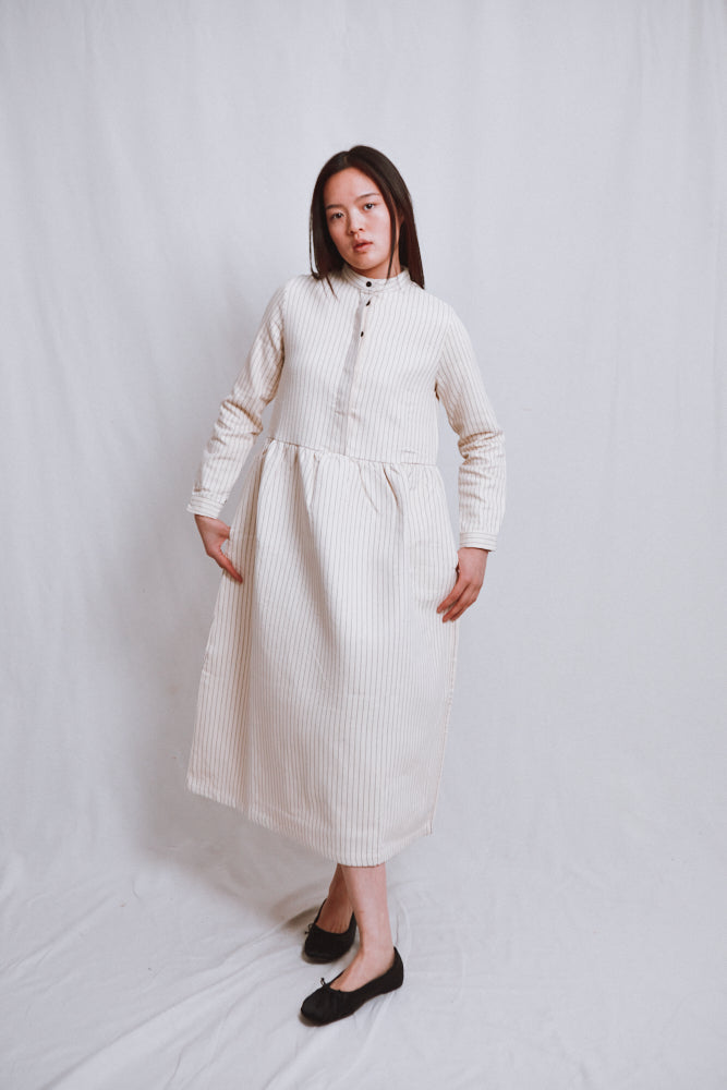 Référence n° 766 - Robe en coton CATHERINE - Rayures moka