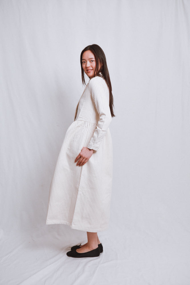 Référence n° 766 - Robe en coton CATHERINE - Rayures moka