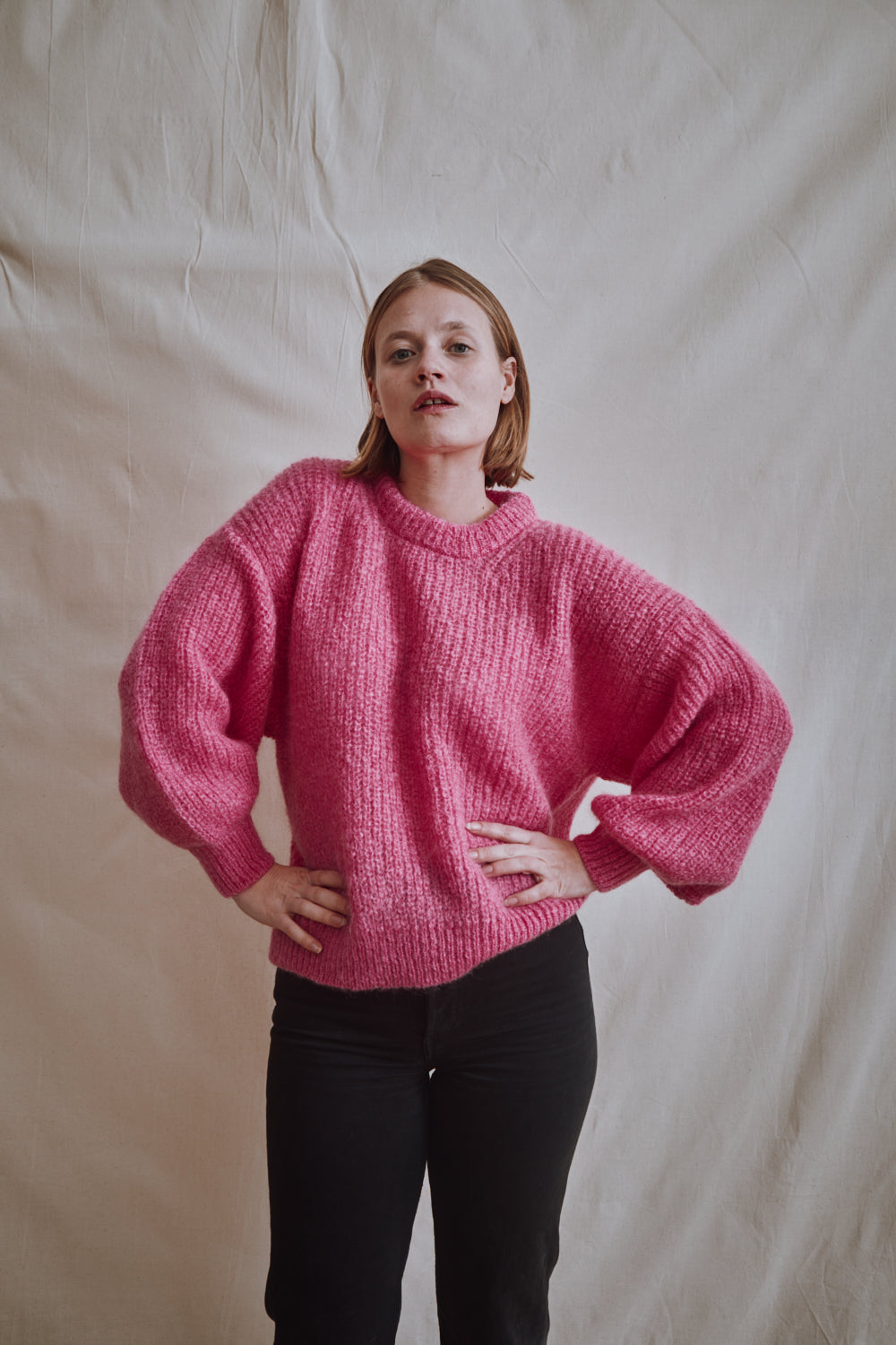 Item #411 - LUCIE Batwing Sweater in Mohair Wool - Fuchsia