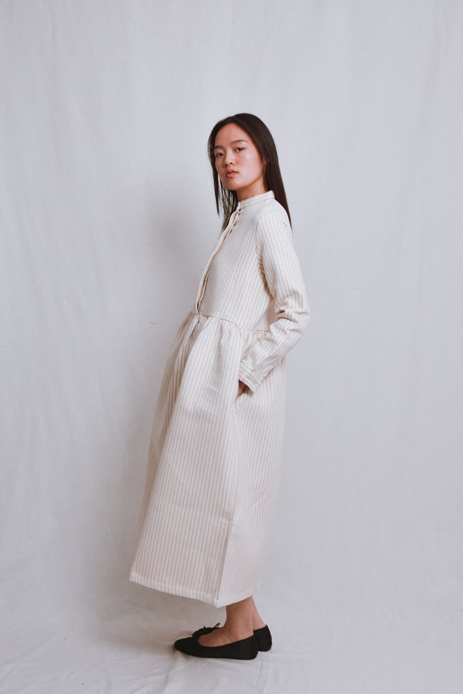 Référence n° 767 - Robe en coton CATHERINE - Rayures moka