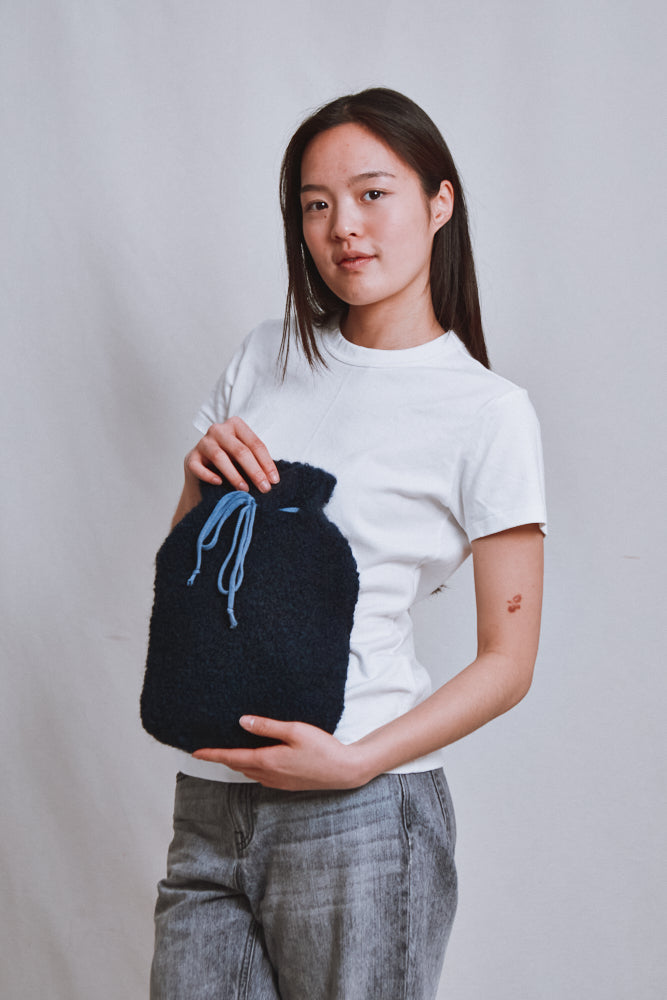 Item #675 - LILOU Hot Water Bottle Cover in Curly Alpaca - Midnight Blue