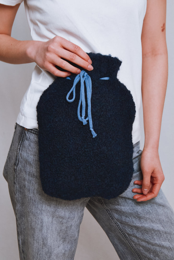 Item #675 - LILOU Hot Water Bottle Cover in Curly Alpaca - Midnight Blue