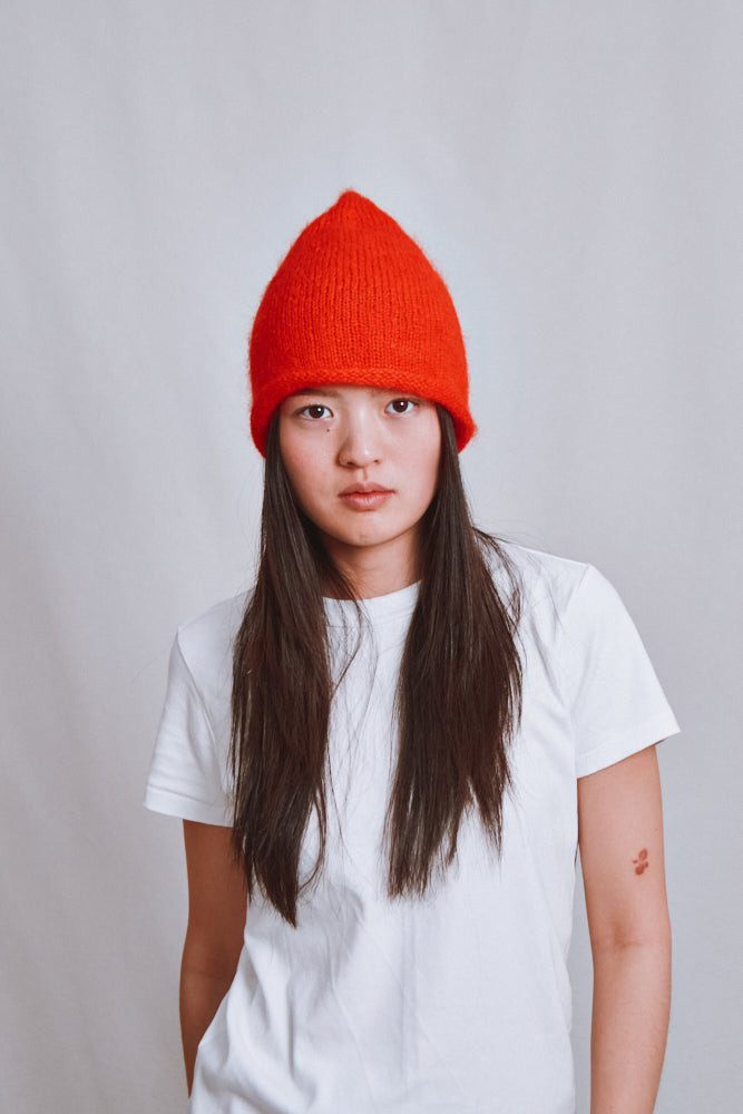 Item #668 - MARION Roll-Up Beanie in Mohair Wool - Red