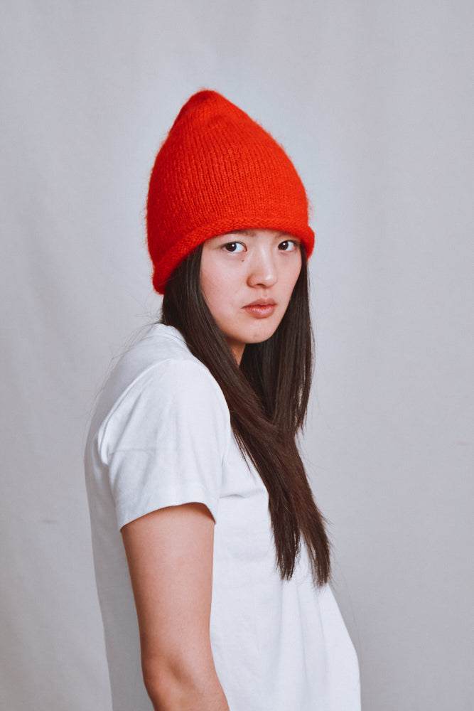 Item #668 - MARION Roll-Up Beanie in Mohair Wool - Red