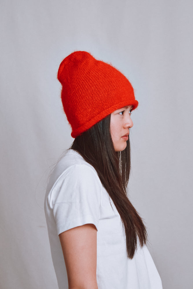 Item #668 - MARION Roll-Up Beanie in Mohair Wool - Red