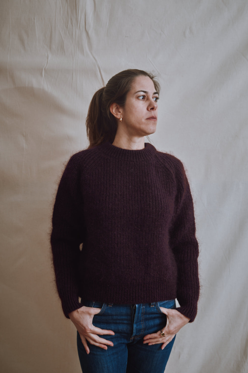 Item #460 - AGNÈS Raglan Sweater in Merino-Mohair Wool - Plum