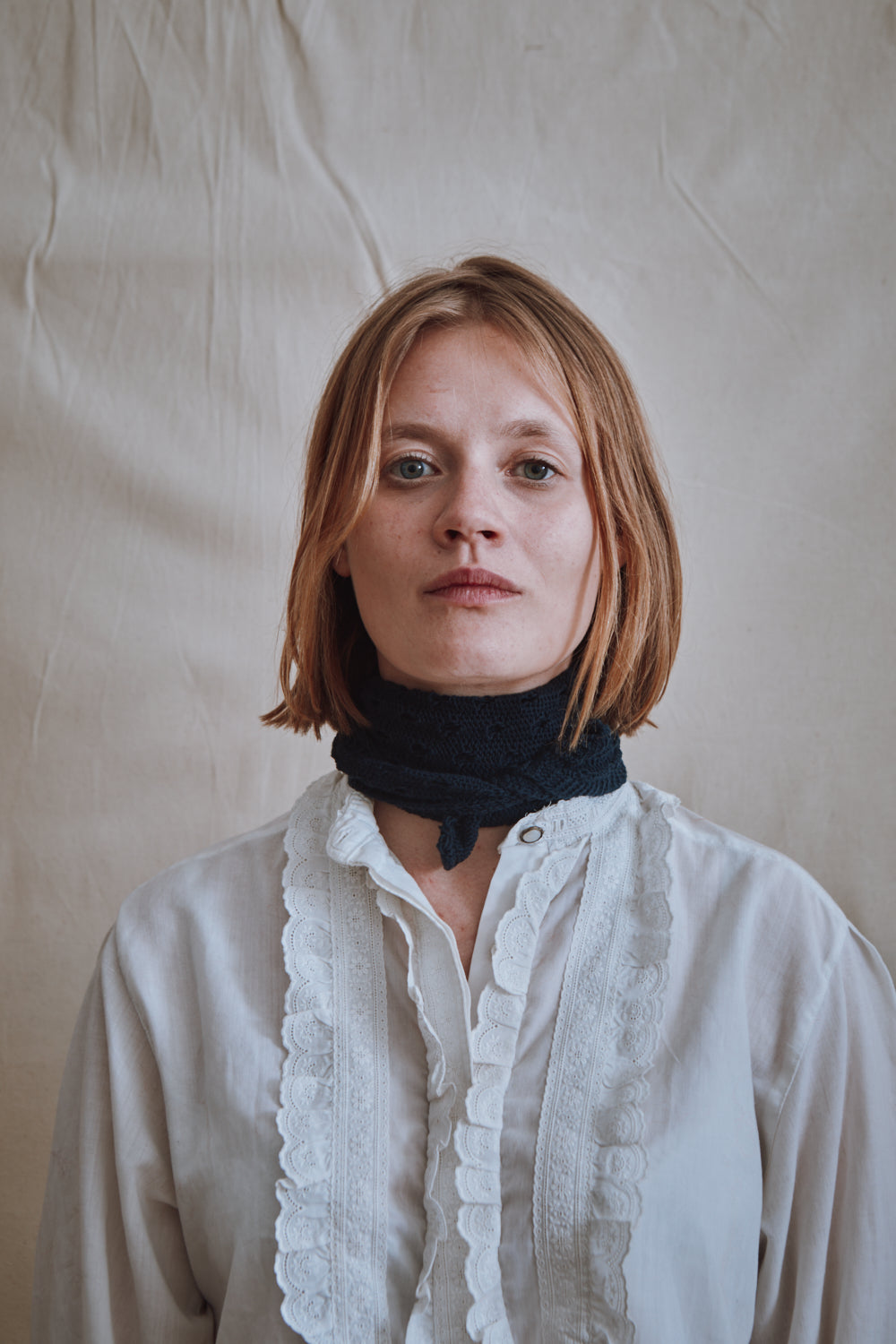 Item #325 - JASMINE Bandana Scarf in Organic Cotton - Navy blue