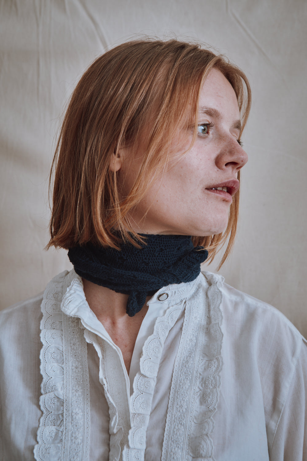 Item #325 - JASMINE Bandana Scarf in Organic Cotton - Navy blue