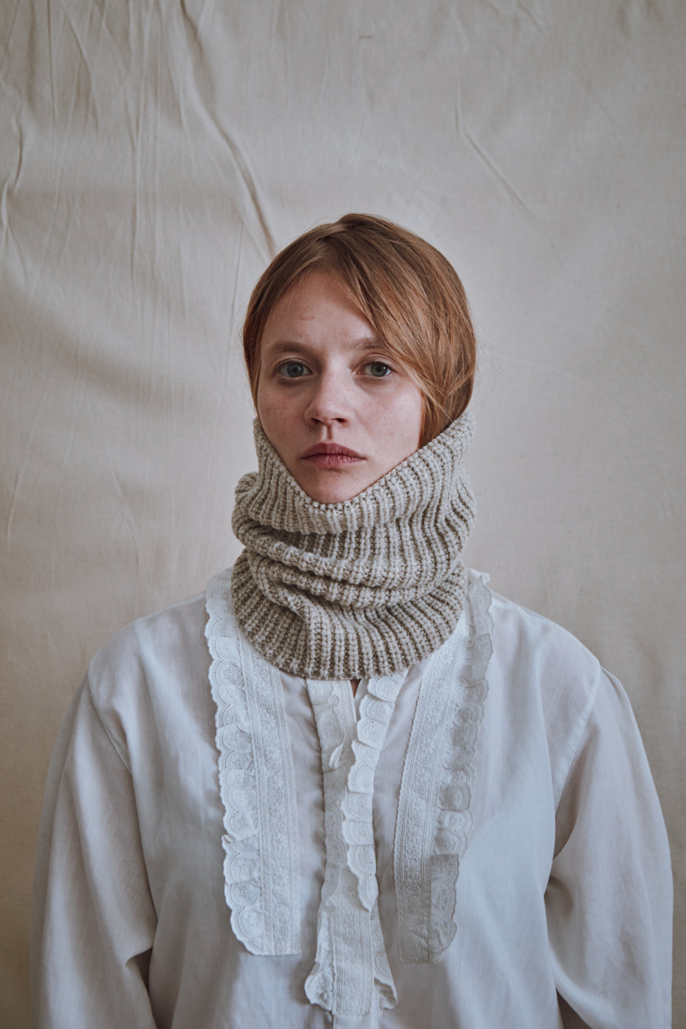 Item #401 - AMANDINE Neckwarmer Scarf in Merino Wool - Beige