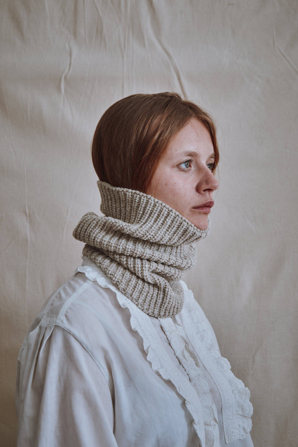 Item #401 - AMANDINE Neckwarmer Scarf in Merino Wool - Beige