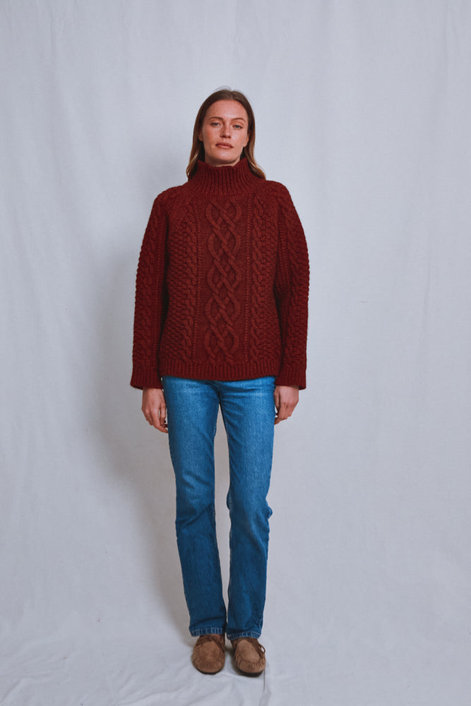 Item #655 - PATTI Oversize Cable Sweater in Yak Wool by Love&Dress x L'Envers - Rust Red
