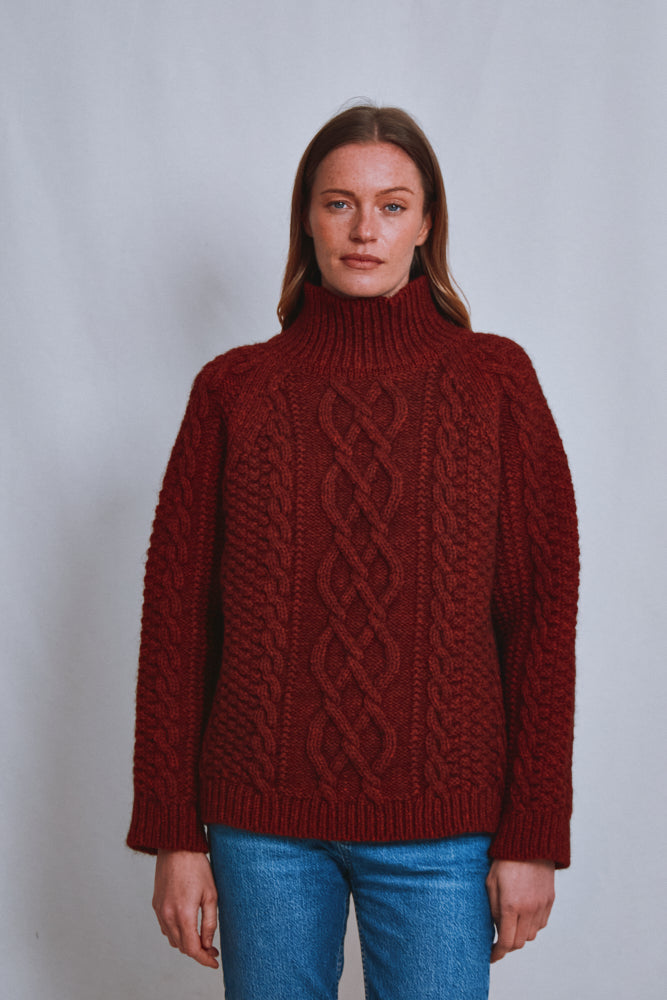 Item #655 - PATTI Oversize Cable Sweater in Yak Wool by Love&Dress x L'Envers - Rust Red