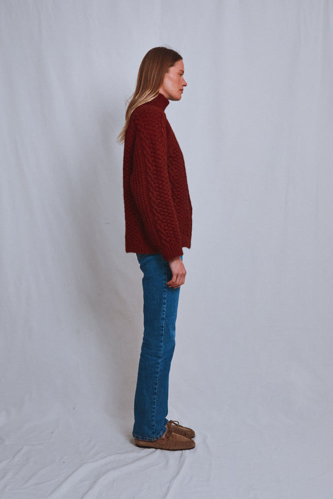 Item #655 - PATTI Oversize Cable Sweater in Yak Wool by Love&Dress x L'Envers - Rust Red