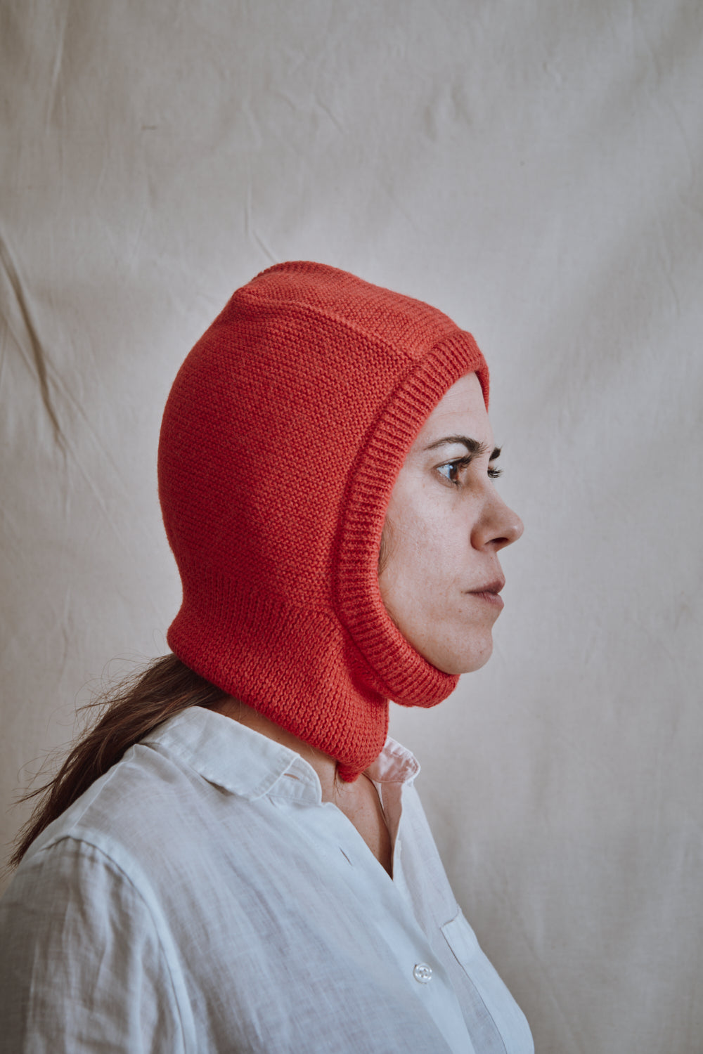 Item #435 - JACQUELINE Hood in Alpaca Wool - Coral