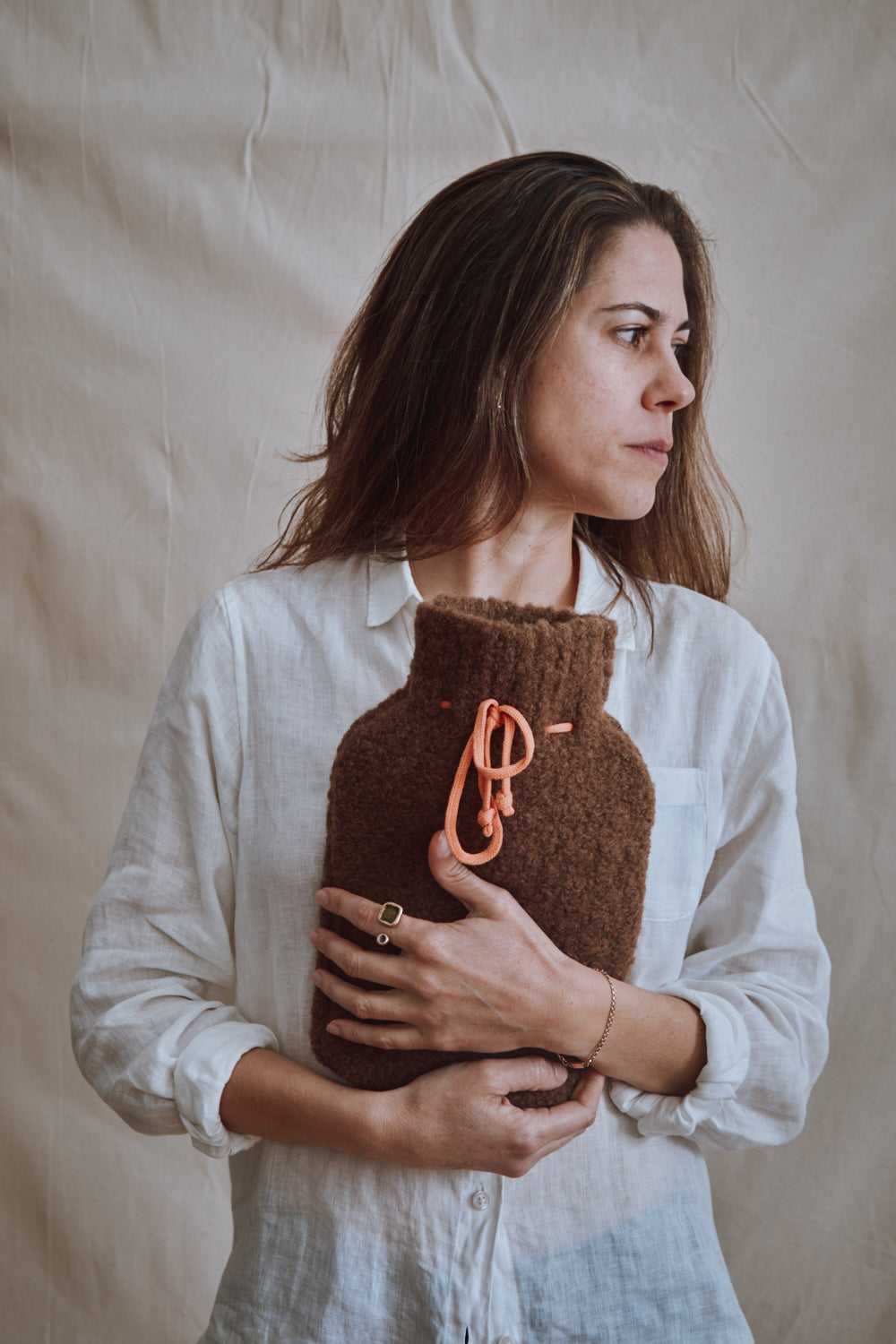 Item #443 - LILOU Hot Water Bottle Cover in Curly Alpaca - Mocha Brown