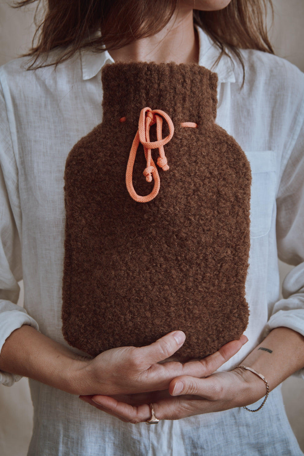 Item #443 - LILOU Hot Water Bottle Cover in Curly Alpaca - Mocha Brown