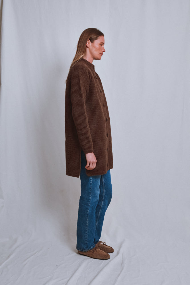 Référence n° 617 - Veste longue en maille AGATHE en laine mérinos - Chocolat