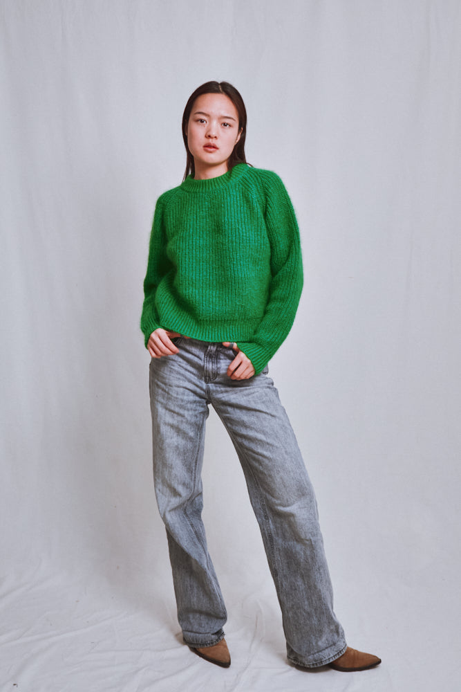 Référence n° 665 - Pull raglan AGNÈS en laine mérinos et mohair - Vert perroquet