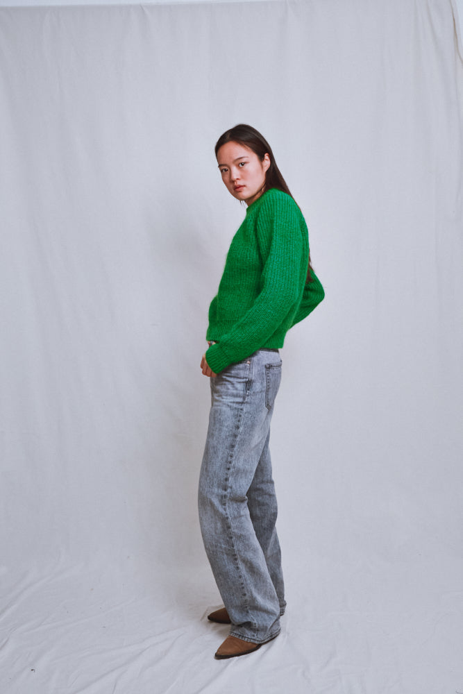 Référence n° 665 - Pull raglan AGNÈS en laine mérinos et mohair - Vert perroquet