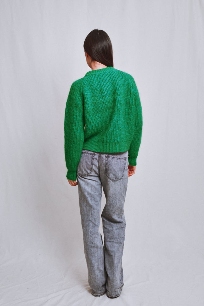Référence n° 665 - Pull raglan AGNÈS en laine mérinos et mohair - Vert perroquet