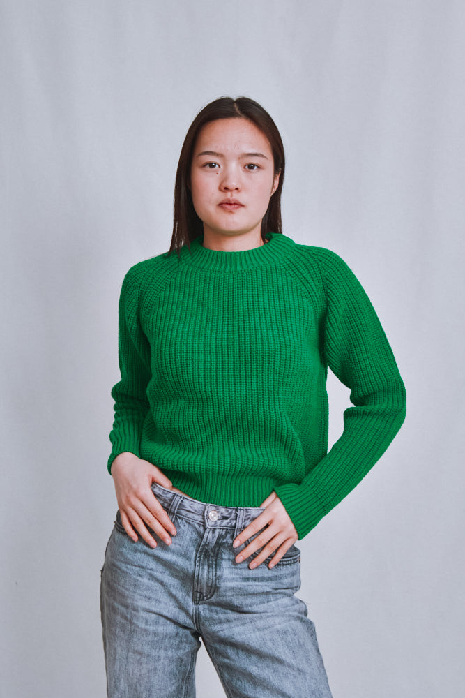 Item #595 - AGNÈS Raglan Sweater in Merino Wool - Parrot Green