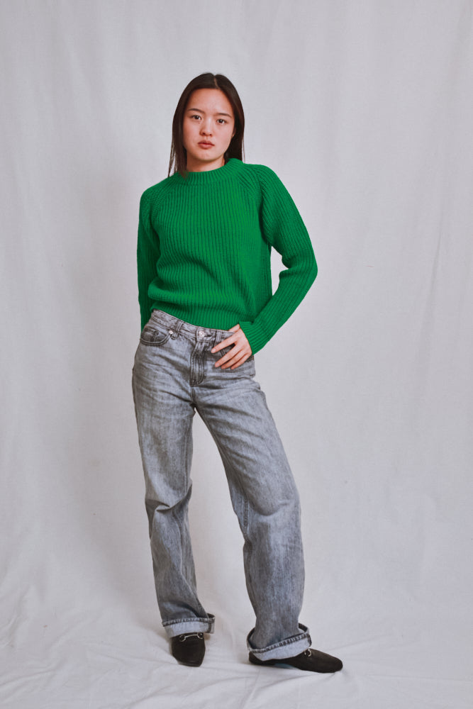 Item #595 - AGNÈS Raglan Sweater in Merino Wool - Parrot Green