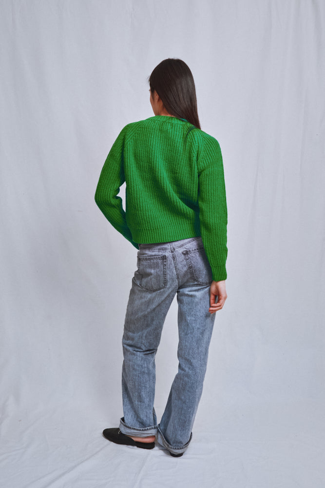 Référence n° 595 - Pull raglan AGNÈS en laine mérinos - Vert perroquet