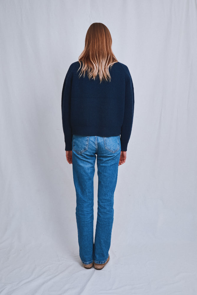Référence n° 598 - Pull raglan AGNÈS en laine mérinos - Bleu marine