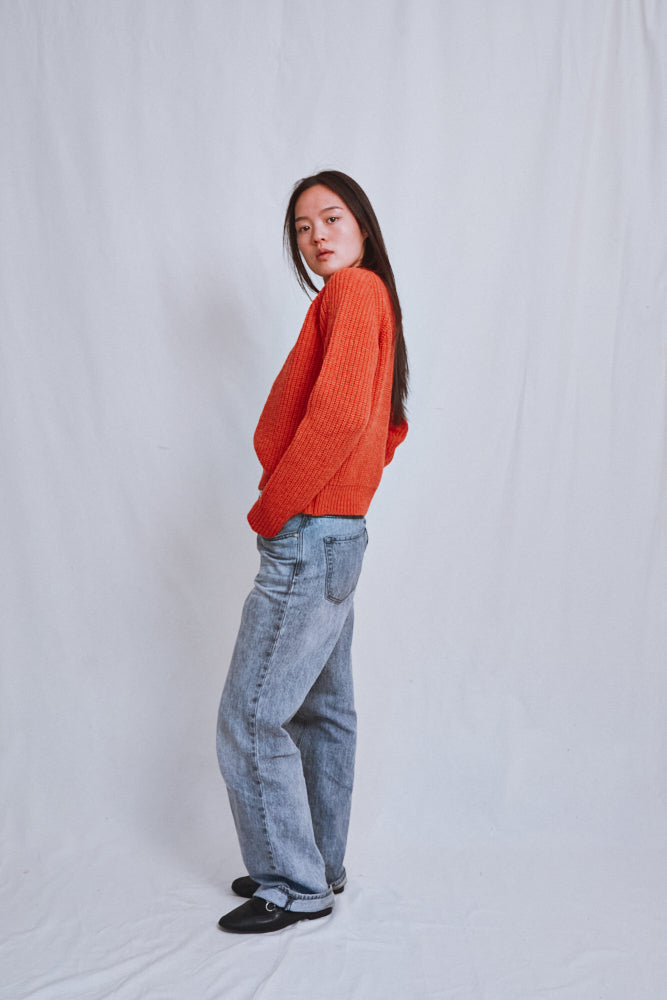 Item #600 - AGNÈS Raglan Sweater in Merino Wool - Coral
