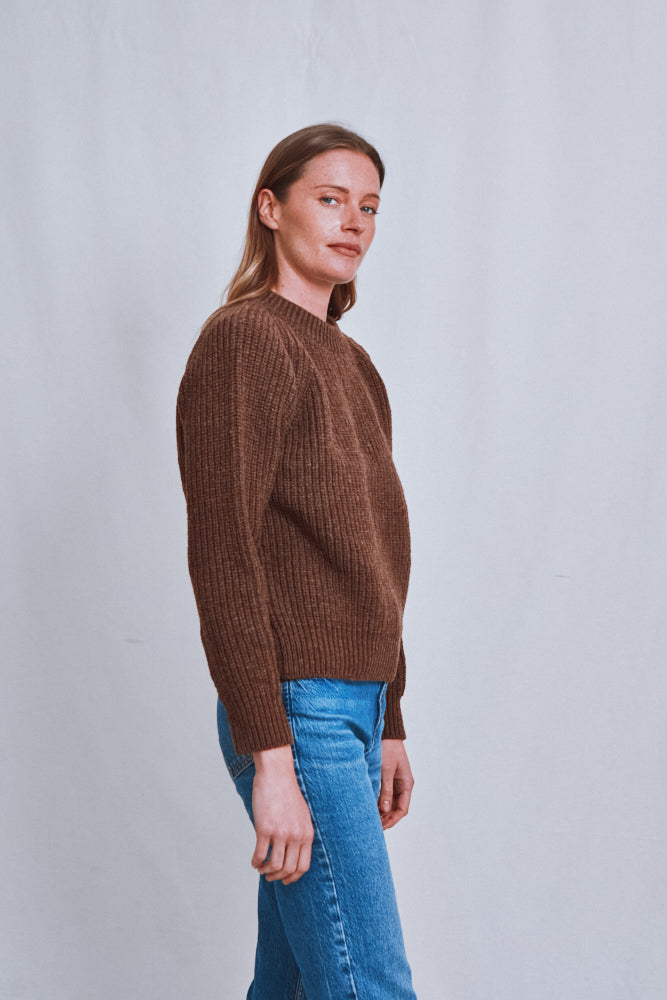Référence n° 601 - Pull raglan AGNÈS en laine mérinos - Chocolat