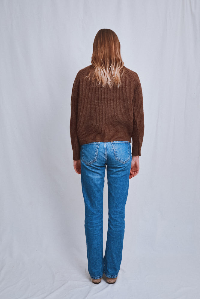 Référence n° 601 - Pull raglan AGNÈS en laine mérinos - Chocolat