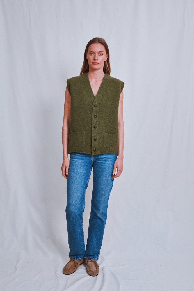 Référence n° 691 - Gilet sans manches pour homme ALBERTO en laine bouillie - Vert olive