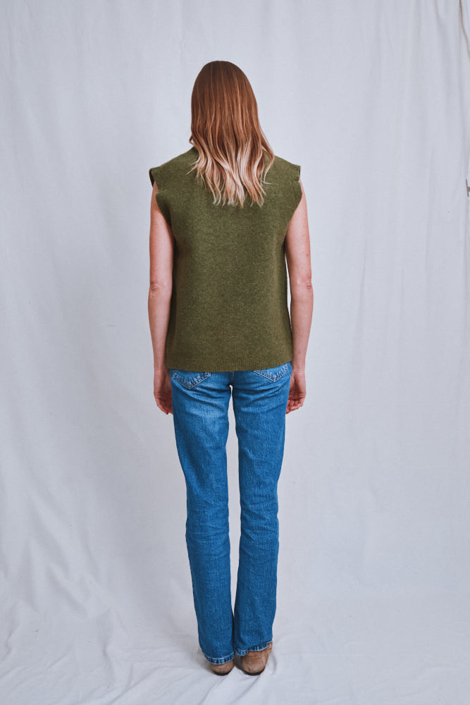 Référence n° 691 - Gilet sans manches pour homme ALBERTO en laine bouillie - Vert olive