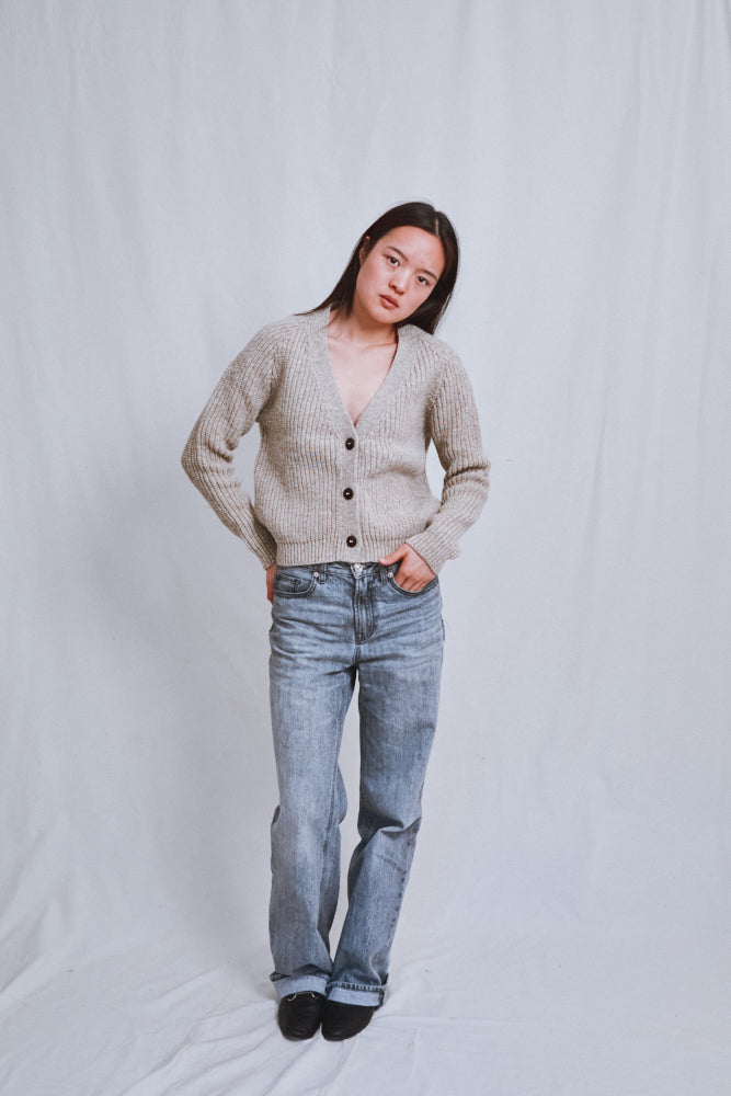 Item #621 - ANNA V-Neck Cardigan in Merino Wool - Beige
