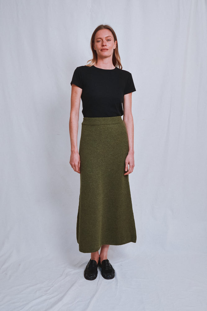 Item #552 - AUGUSTINE Flare Skirt in Merino Wool - Olive Green