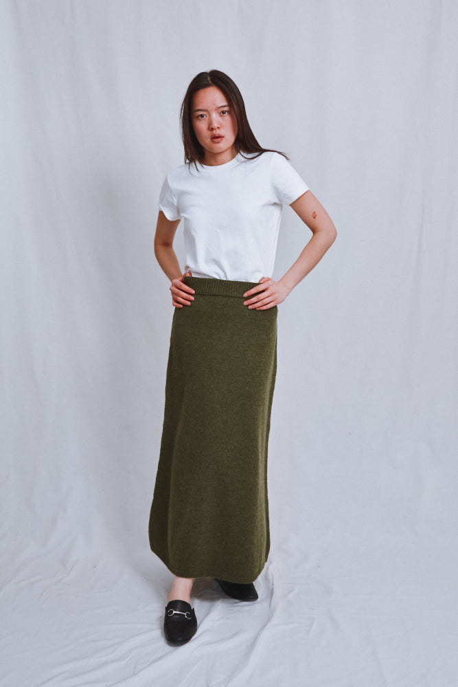Item #553 - AUGUSTINE Flare Skirt in Merino Wool - Olive Green