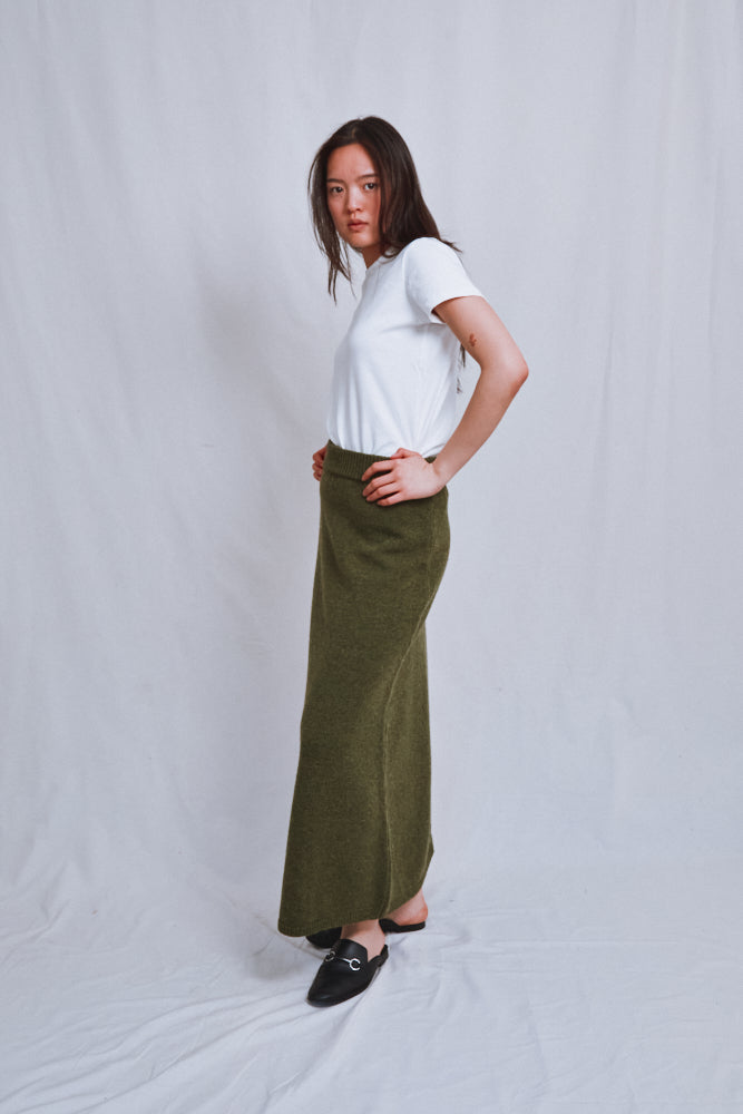 Item #553 - AUGUSTINE Flare Skirt in Merino Wool - Olive Green