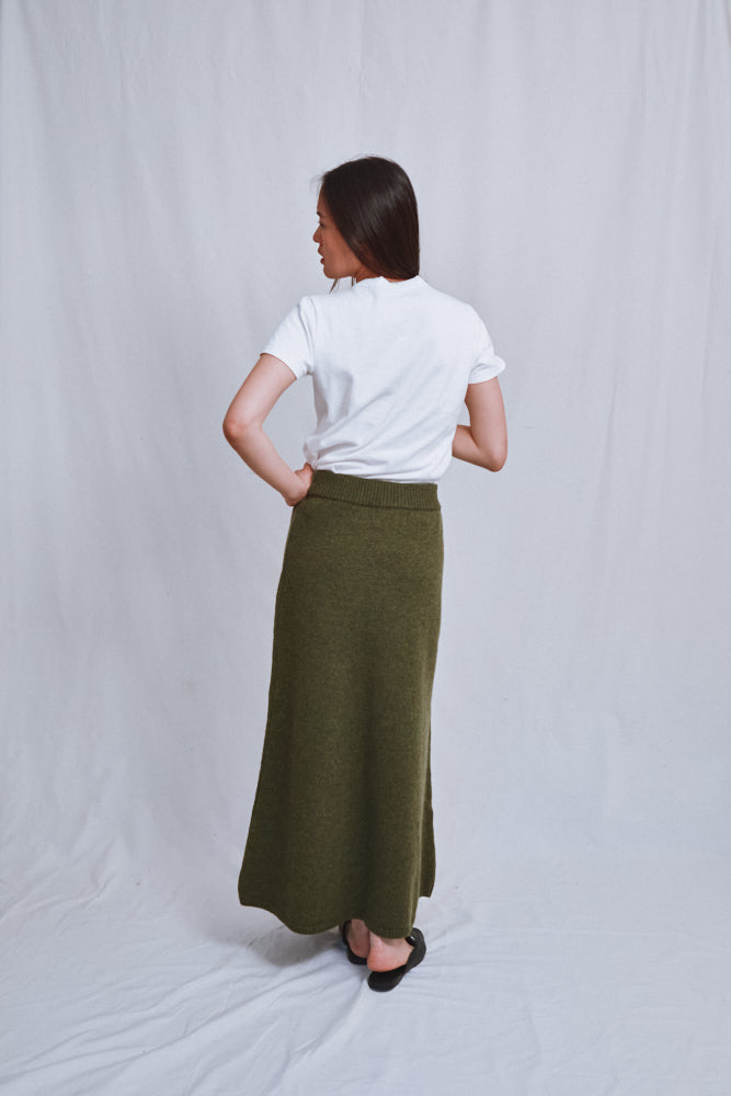 Item #553 - AUGUSTINE Flare Skirt in Merino Wool - Olive Green