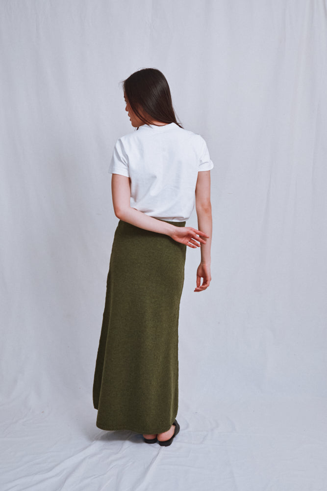 Item #581 - AUGUSTINE Flare Skirt in Merino Wool - Olive Green