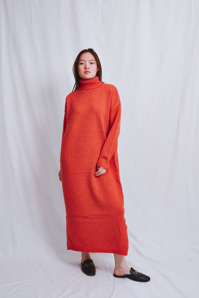 Item #557 - FREYA Knit Dress in Merino Wool - Coral