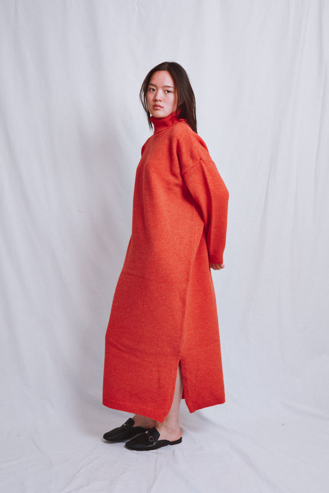 Item #557 - FREYA Knit Dress in Merino Wool - Coral