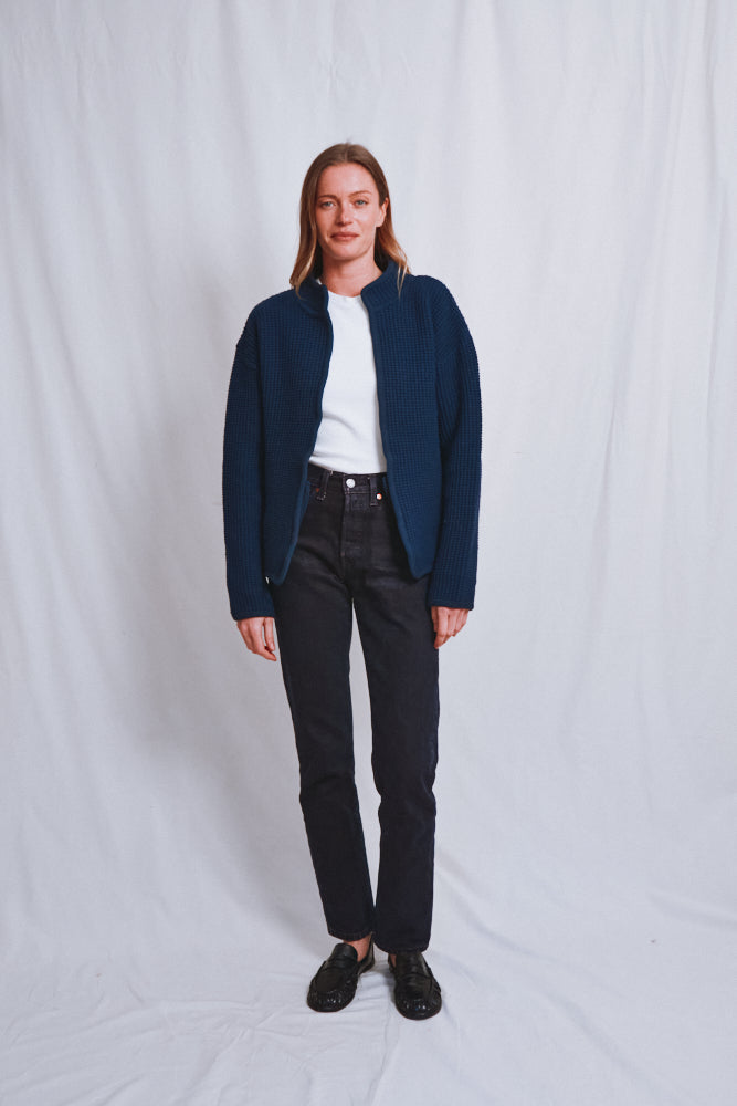 Item #652 - DELPHINE Bell-Sleeve Knit Jacket in Merino Wool - Navy