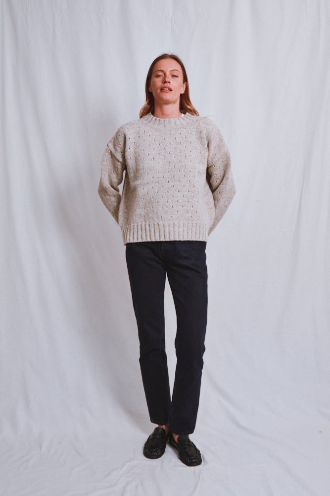 Item #649 - FAUSTINE Open-Weave Sweater in Merino Wool - Beige