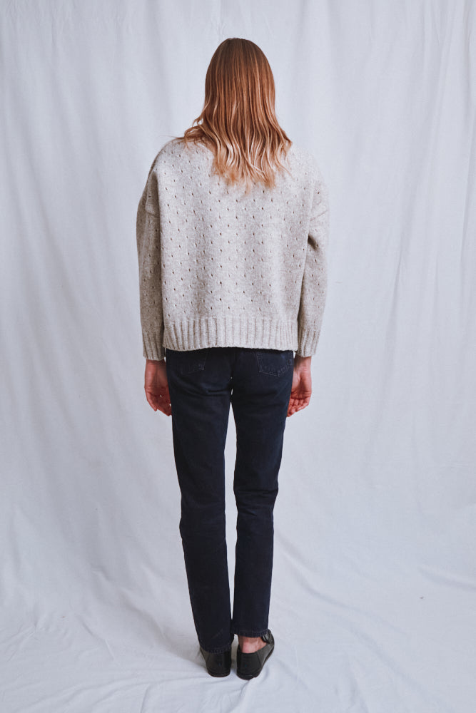 Item #649 - FAUSTINE Open-Weave Sweater in Merino Wool - Beige