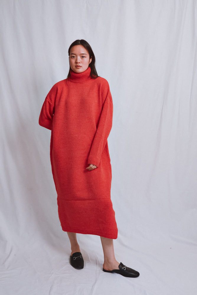 Item #556 - FREYA Knit Dress in Merino Wool - Coral