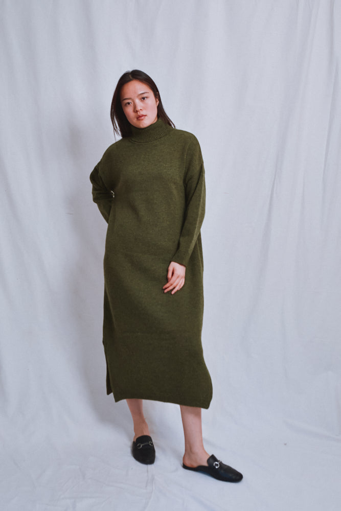 Item #561 - FREYA Knit Dress in Merino Wool - Olive Green