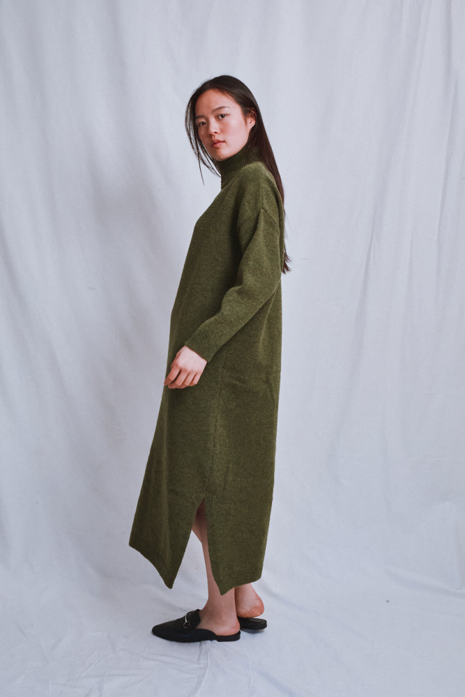 Item #561 - FREYA Knit Dress in Merino Wool - Olive Green