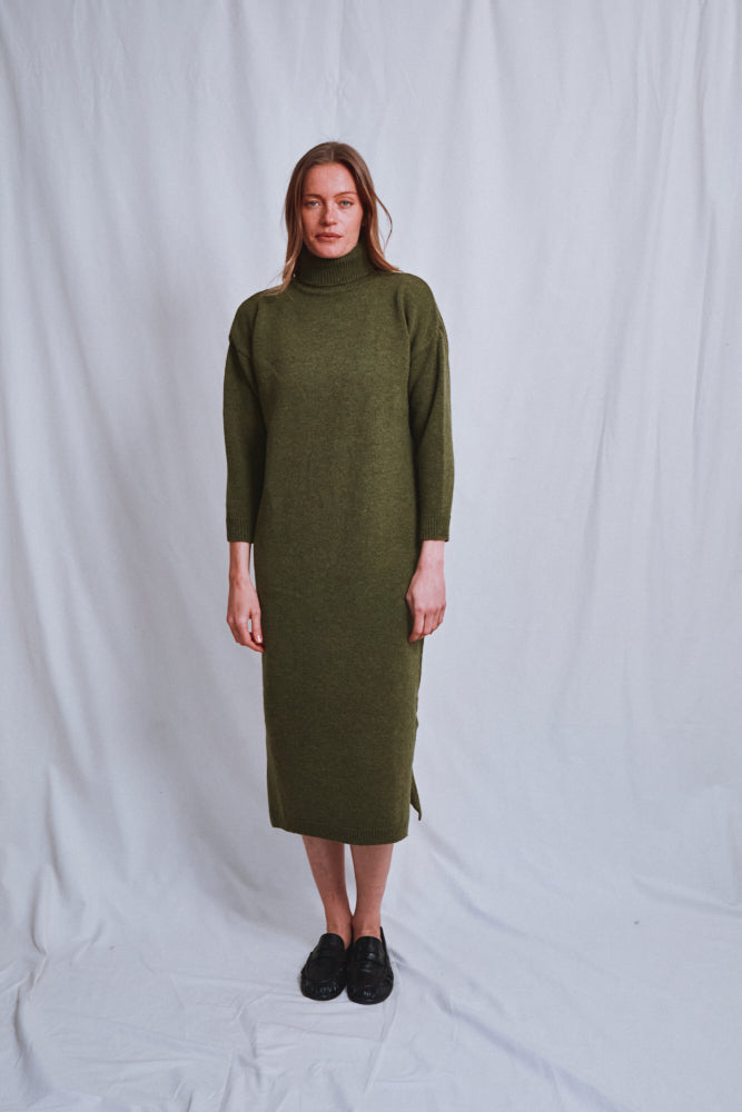 Item #562 - FREYA Knit Dress in Merino Wool - Olive Green